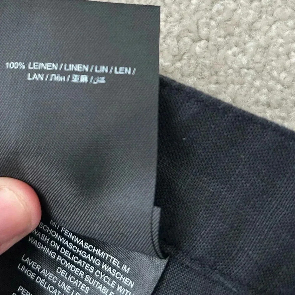 Oui 100% Linen Wide Leg Pants Black Tie Waist Relaxed Minimalist EU Size 6 - Picture 11 of 11
